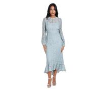 Wallis Petite Lace High Neck Ruffle Midi Dress, 12, Sage