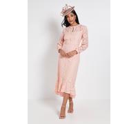 Wallis Petite Lace High Neck Ruffle Midi Dress In Peach peach