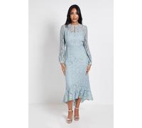 Wallis Petite Lace High Neck Ruffle Midi Dress In Sage sage