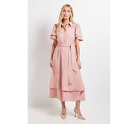 Wallis Petite Lace Insert Ruffle Sleeve Midi Dress In Pink pink 12