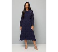 Wallis Petite Lace Long Sleeve Fit & Flare Midi Dress In Navy navy 16