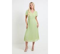 Wallis Women's Petite Lace Pleat Detail Midi Dress in Green | Size: 12 Wallis Green 12