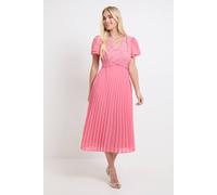 Wallis Women's Petite Lace Pleat Detail Midi Dress in Pink | Size: 16 Wallis Pink 16