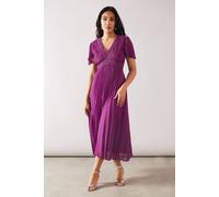 Wallis Petite Lace Pleated Sleeve Midi Dress In Purple purple 16