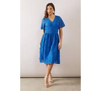 Petite Lace Puff Seam Detail Midi Dress Wallis Cobalt 12
