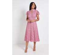Wallis Petite Lace Tie Neck Midi Dress In Lilac lilac
