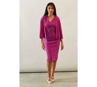 Wallis Petite Lace Trim Cape Detail Pencil Dress In Berry berry 8