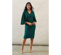 Wallis Petite Lace Trim Cape Detail Pencil Dress In Emerald emerald 10