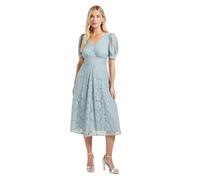 Wallis Petite Lace V Neck Tea Midi Dress, 14, Turquoise