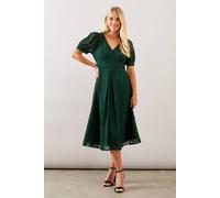 Wallis Petite Lace V Neck Tea Midi Dress In Green green 10
