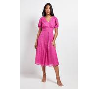 Wallis Women's Petite Lace V Neck Tea Midi Dress in Pink | Size: 10 Wallis Pink 10