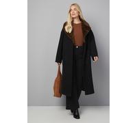 Wallis Petite Leopard Faux Fur Collar Coat In Black black