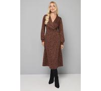 Wallis Petite Leopard Ponte Wrap Midi Dress In Ginger ginger 10