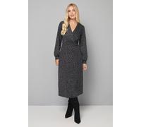 Wallis Women's Petite Leopard Ponte Wrap Midi Dress in Grey | Size: 12 Wallis Grey 12