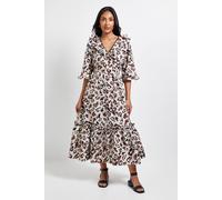 Wallis Women's Petite Leopard Ruffle Midi Dress in Natural | Size: 10 Wallis Natural 10