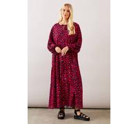 Wallis Petite Leopard Tiered Smock Midaxi Dress In Berry berry