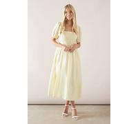 Wallis Petite Linen Mix Puff Sleeve Midaxi Dress In Yellow yellow 16