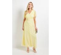 Wallis Petite Mesh Lace Trim Maxi Dress In Butter butter