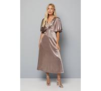 Wallis Petite Metallic Cape Sleeve Detail Midi Dress In Gold gold