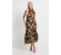 Wallis Petite Metallic Ruffle Hem Maxi Dress In Chocolate chocolate