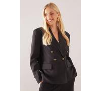 Wallis Petite Military Button Double Breasted Blazer In Black black 14
