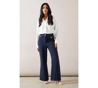 Wallis Petite Military Button Tab Kickflare Trouser In Navy navy 14