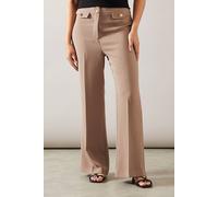 Wallis Petite Military Button Tab Kickflare Trouser In Taupe taupe 20