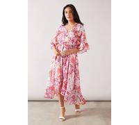 Wallis Petite Mixed Floral Drop Hem Frill Midi Dress In Ivory ivory 16