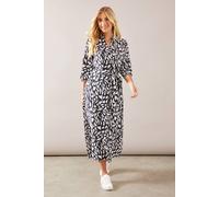 Wallis Petite Mono Animal High - Low Hem Button Through Dress In Black black 18