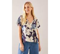 Wallis Petite Navy Floral Tie Neck Top navy 10
