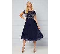 Wallis Petite Occasion Embellished Lace Pleated Midi Dress In Navy navy 8