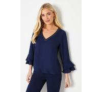 Wallis Petite Occasion Embellished Ruffle Sleeve Blouse In Navy navy 16