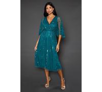 Wallis Petite Occasion Embellished Sequin Cape Midi Dress In Green green 14