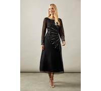 Wallis Petite Occasion Embellished Sequin Long Sleeve Midi Dress In Black black