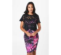 Wallis Petite Occasion Floral 2 In 1 Overlay Shift Dress In Black black 14