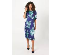 Wallis Petite Occasion Floral Satin Puff Sleeve Midi Dress In Green green 16
