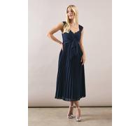 Petite Occasion Lace Detail Pleated Midi Dress Wallis Navy 12