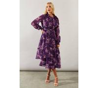 Wallis Petite Occasion Metallic Tie Neck Midi Dress In Plum plum 8