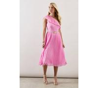 Petite Occasion One Shoulder Chiffon Pleated Midi Dress Wallis Pink 18