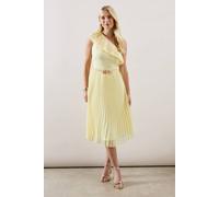 Wallis Petite Occasion One Shoulder Chiffon Pleated Midi Dress In Yellow yellow 14