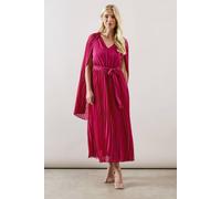 Wallis Petite Occasion Pleated Cape Midi Dress In Fuchsia fuchsia