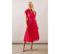 Wallis Petite Occasion Pleated Chiffon Midi Dress In Hot Pink hot pink 16