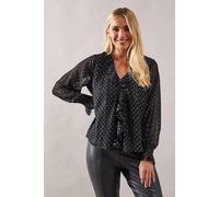 Wallis Petite Occasion Ruffle Front Metallic Blouse In Black black 18