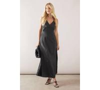 Wallis Petite Occasion Satin Lace Detail Maxi Dress In Black black 10