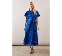 Wallis Petite Occasion Satin Ruffle Maxi Dress In Blue blue 18