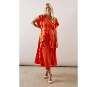 Wallis Petite Occasion Satin Ruffle Maxi Dress In Orange
