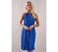 Wallis Petite Occasion Sequin Halterneck Pencil Dress In Cobalt cobalt 16
