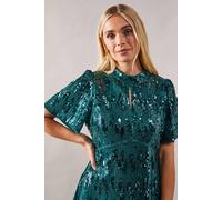 Wallis Petite Occasion Sequin High Neck Shift Dress In Green green 8