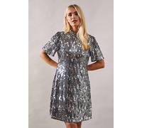 Wallis Petite Occasion Sequin High Neck Shift Dress In Silver silver 8