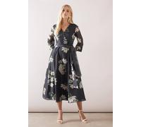 Wallis Petite Organza Floral Belted Midaxi Dress In Black black 8